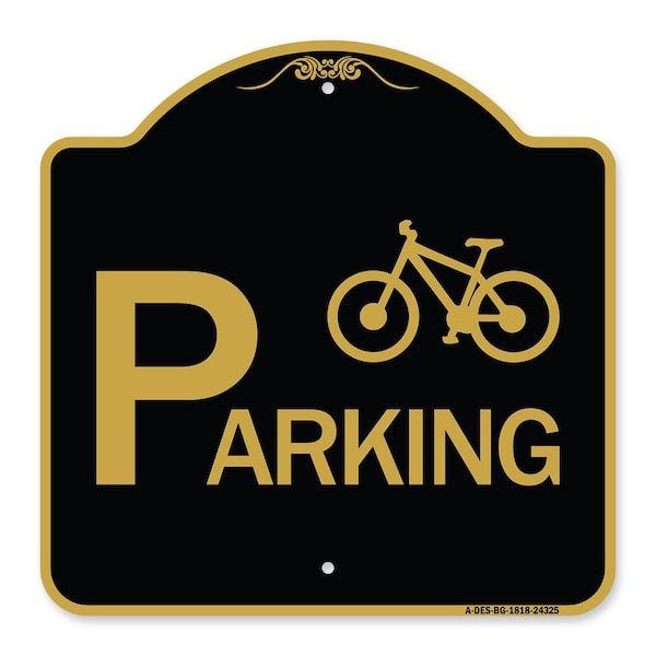 Bicycle Parking With Graphic, Black & Gold Aluminum Architectural Sign, 18" x 18", BG-1818-24325